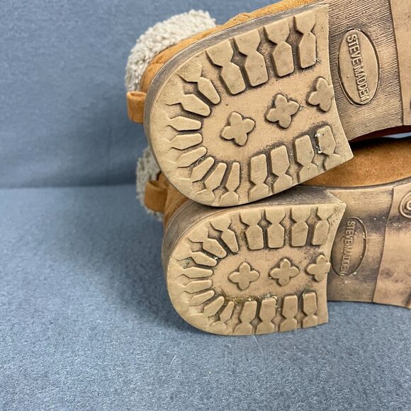 Steve Madden Girls US 3 Brown Leather Faux Shearling Collar Lace Up Snow Boots - Picture 11 of 13